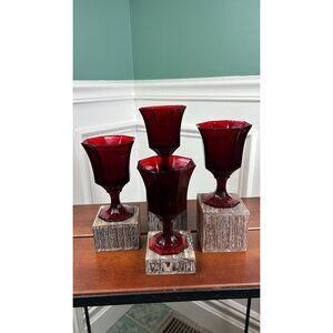 Independence Octagonal Ruby Red Stemmed Wine Glasses.